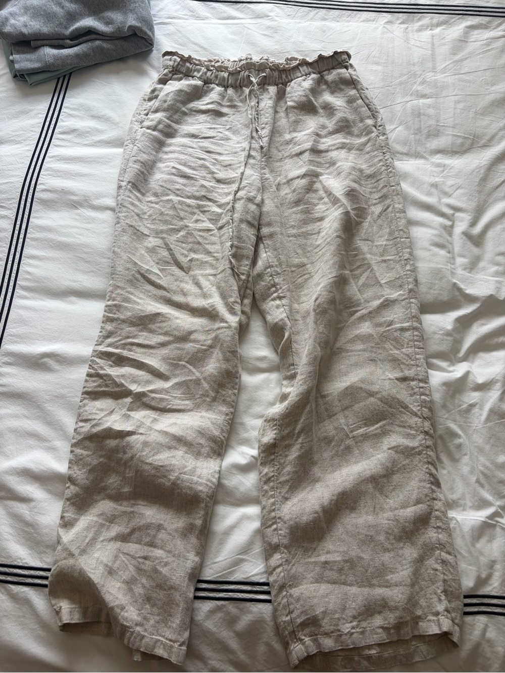 Linen Drawstring Pants in Light Beige